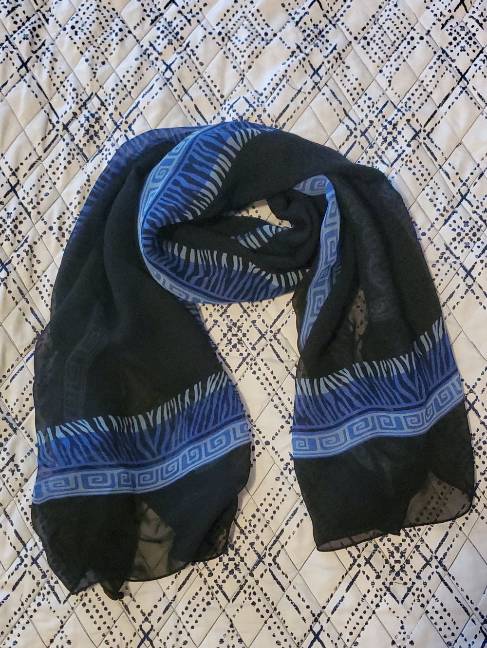 Blue Geometric & Zebra Sheer Scarf Swim Coverup